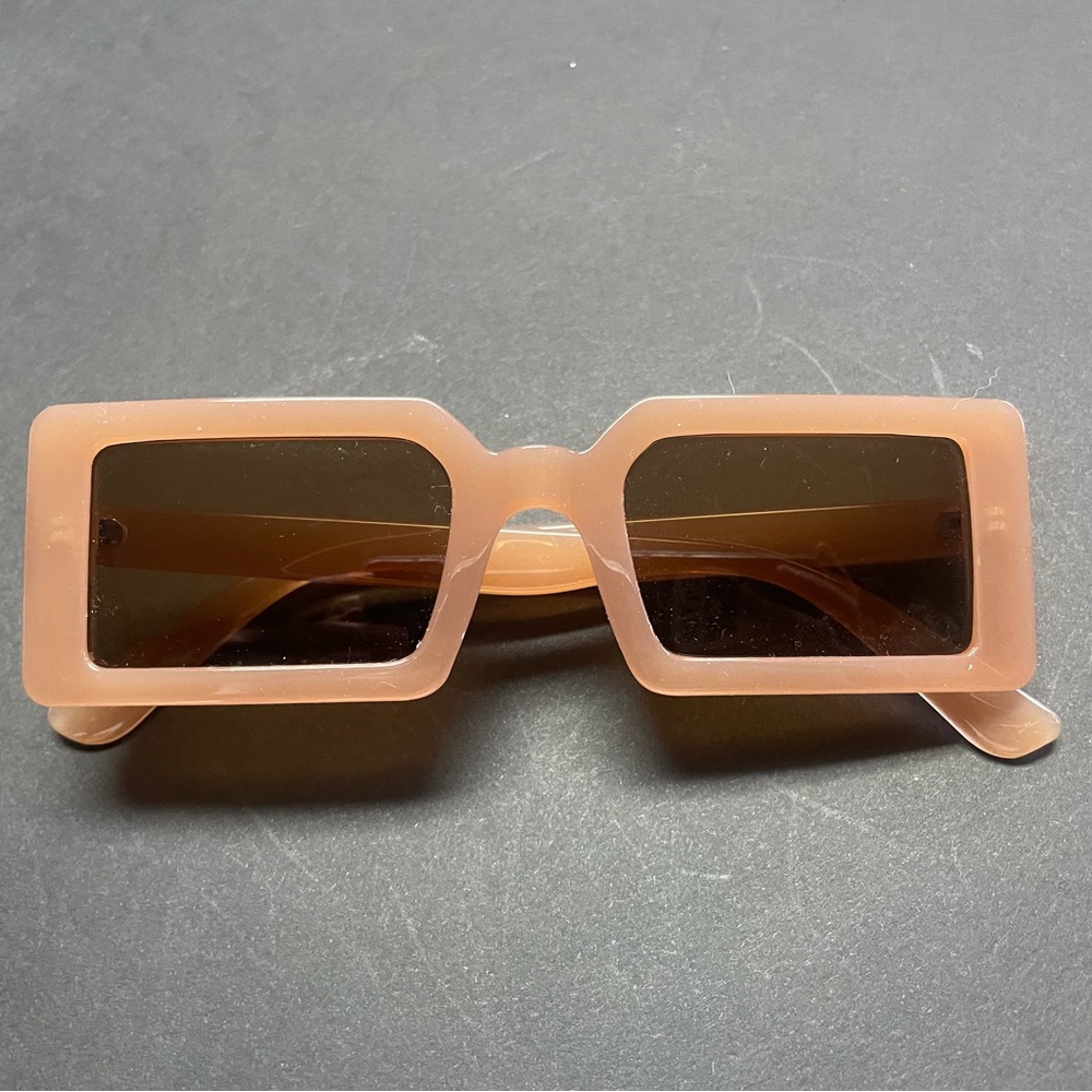 Retro Rectangle Sunglasses Narrow Square Nude Gla… - image 1
